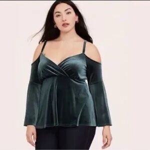 Torrid Teal Velvet Cold Shoulder Camisole